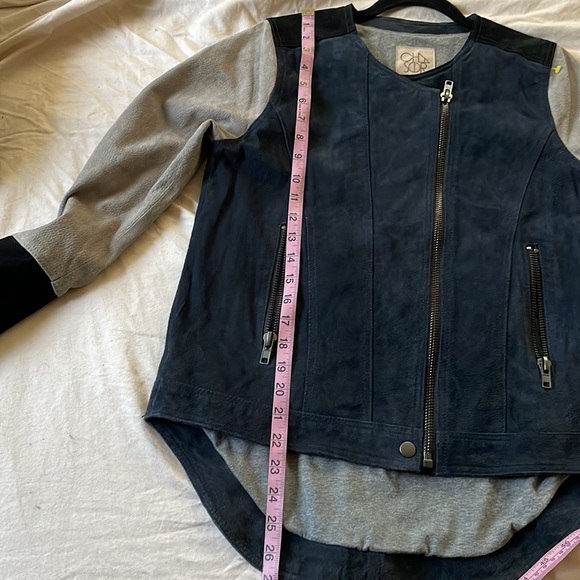 Chaser Moto Jacket Womens Medium Genuine Suede Color Block Collarless Full Zip - Picture 10 of 11